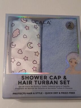 Blue Shower Cap & Hair Turban Set